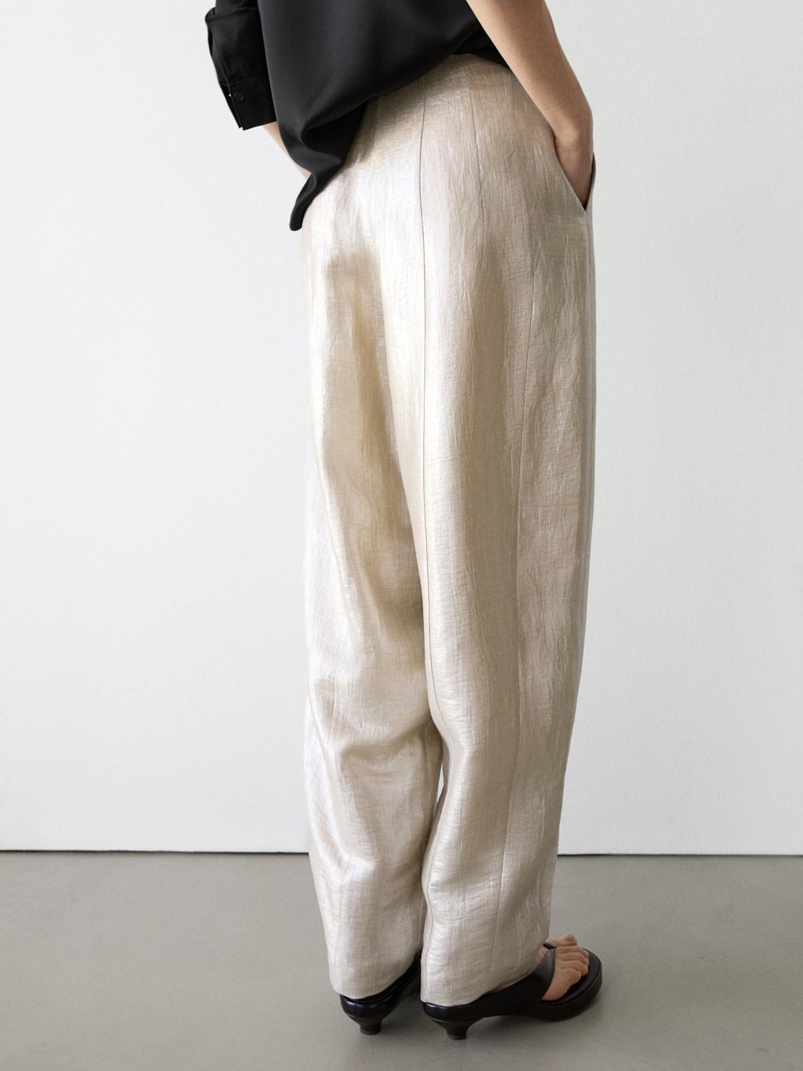 Pantalon fluide en lin métallisé
